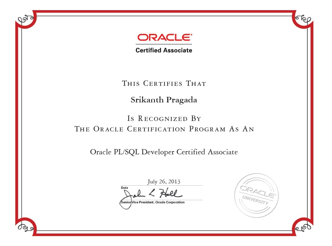 Certificate Issued By Oracle